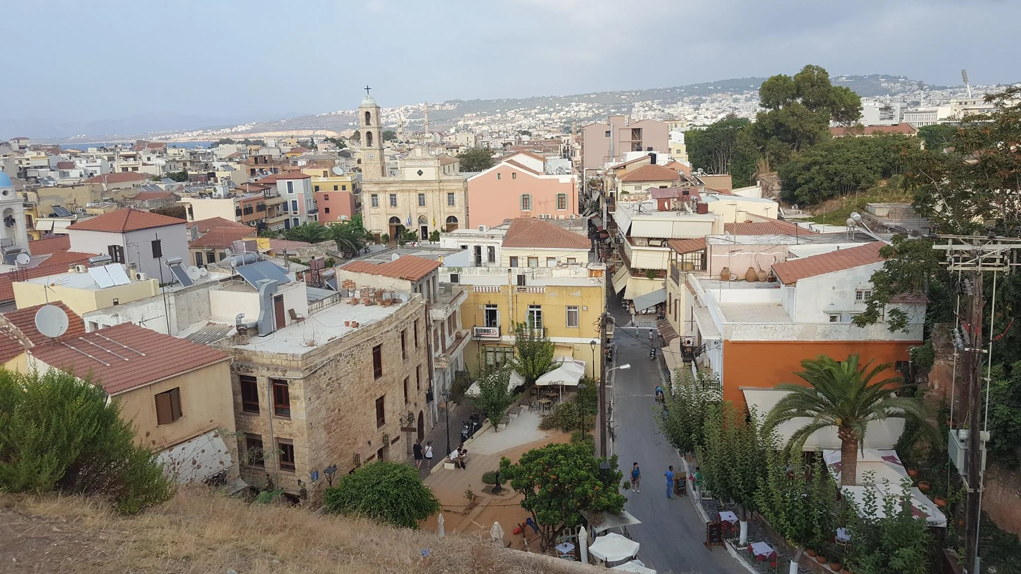 Colourful rooftops and narrow streets overlooking a coastal town