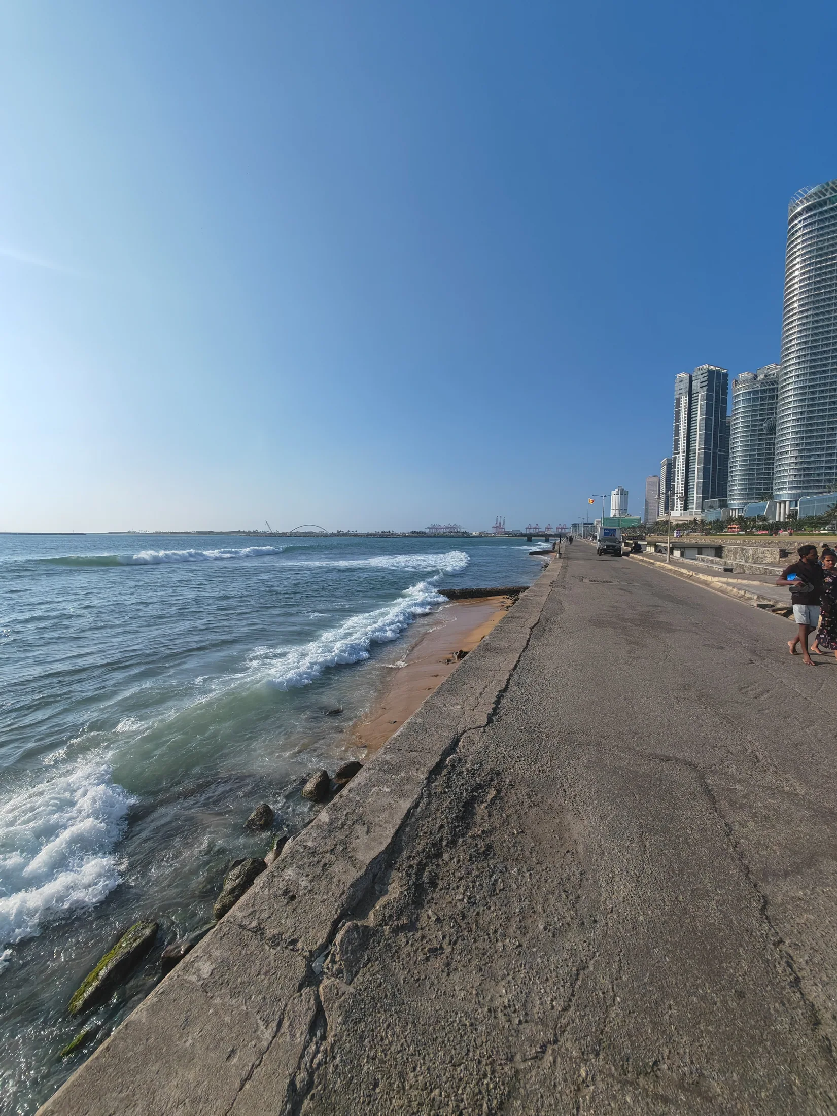 Waves beside the seafront promenade in Colombo