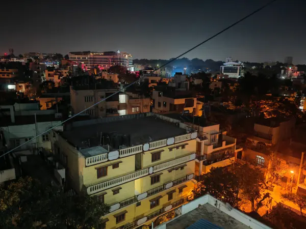 Bengaluru rooftops and streets illuminated after dark