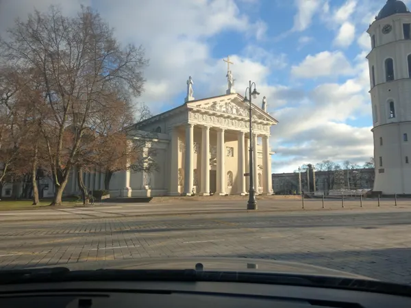 Vilnius Cathedral framed by bare winter branches