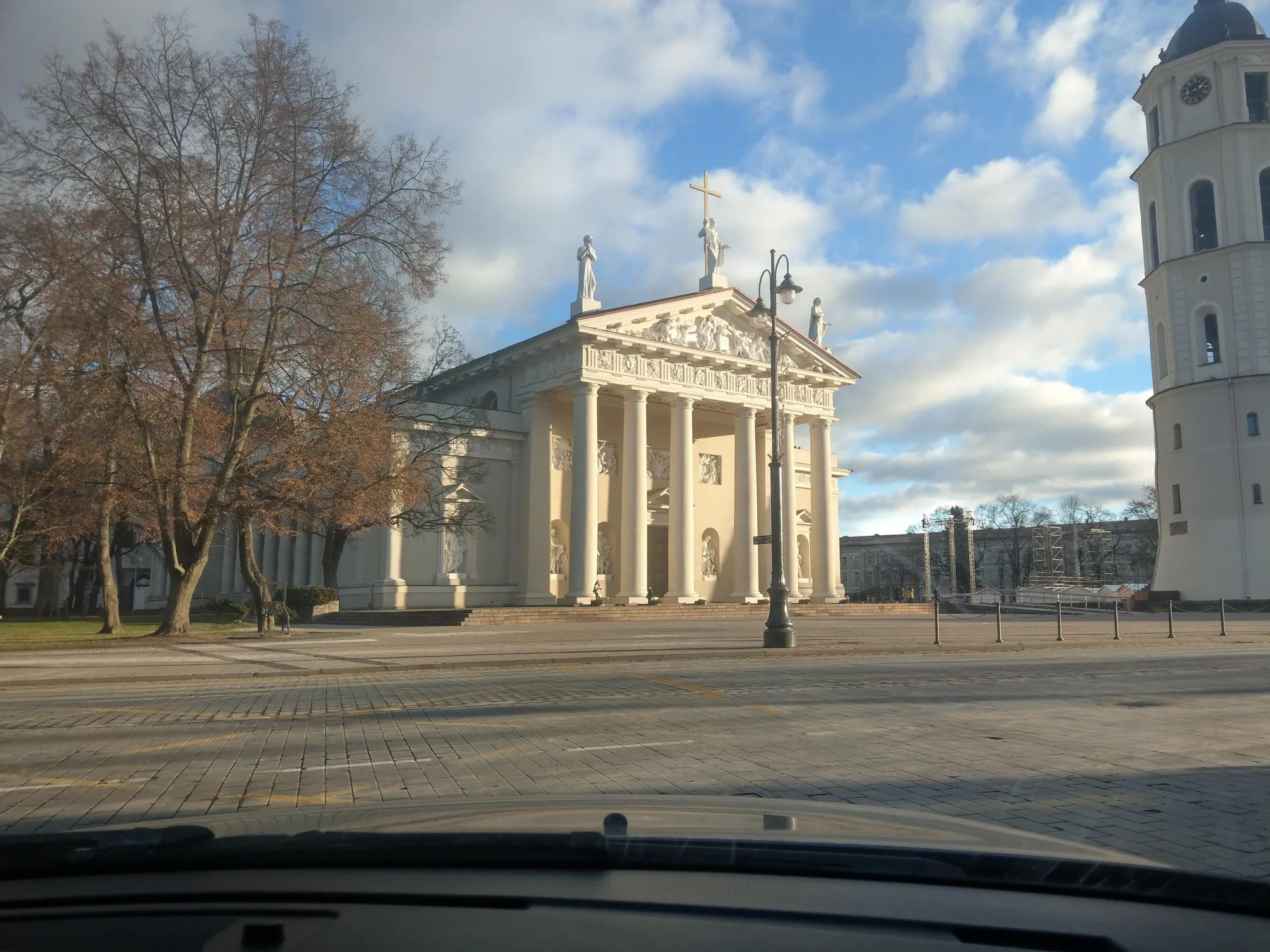 Vilnius Cathedral framed by bare winter branches