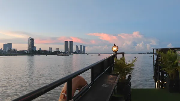 Evening clouds above the river and skyline in Phnom Penh