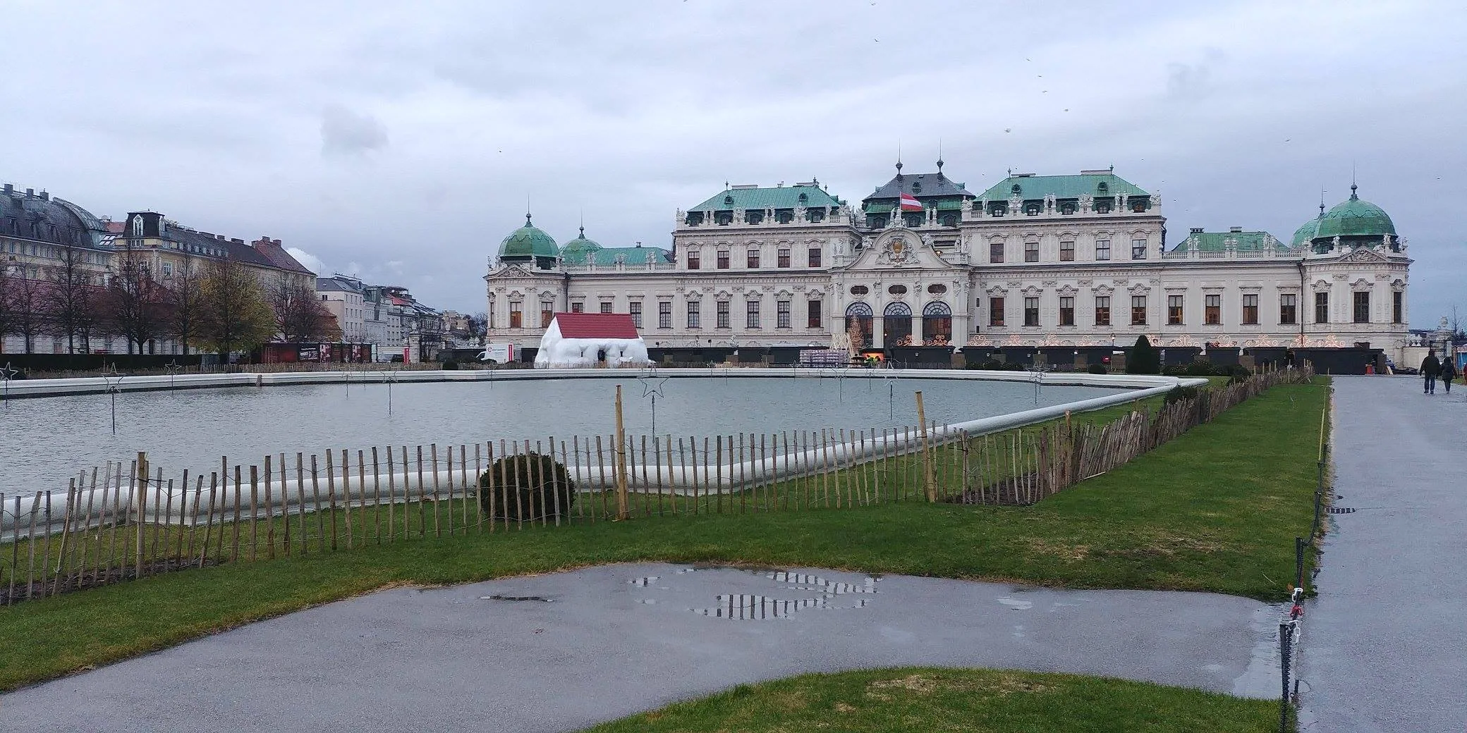 Belvedere Palace and its grounds beneath a grey Vienna sky