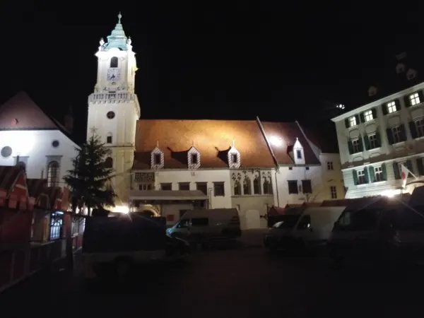 Bratislava’s old town square illuminated after dark